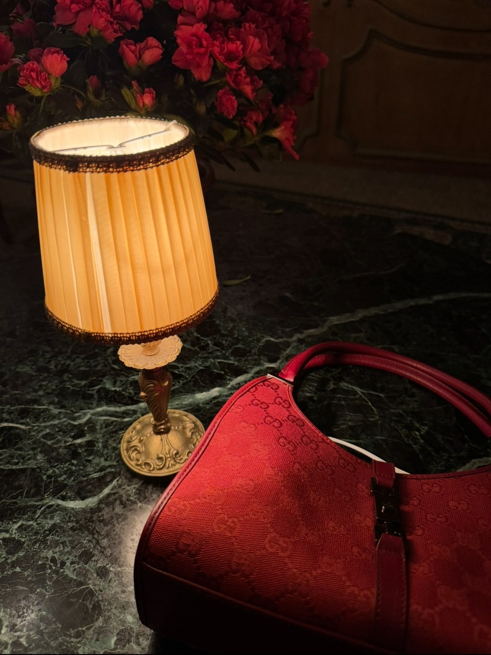 Gucci Red Monogram Canvas Bardot Bag
